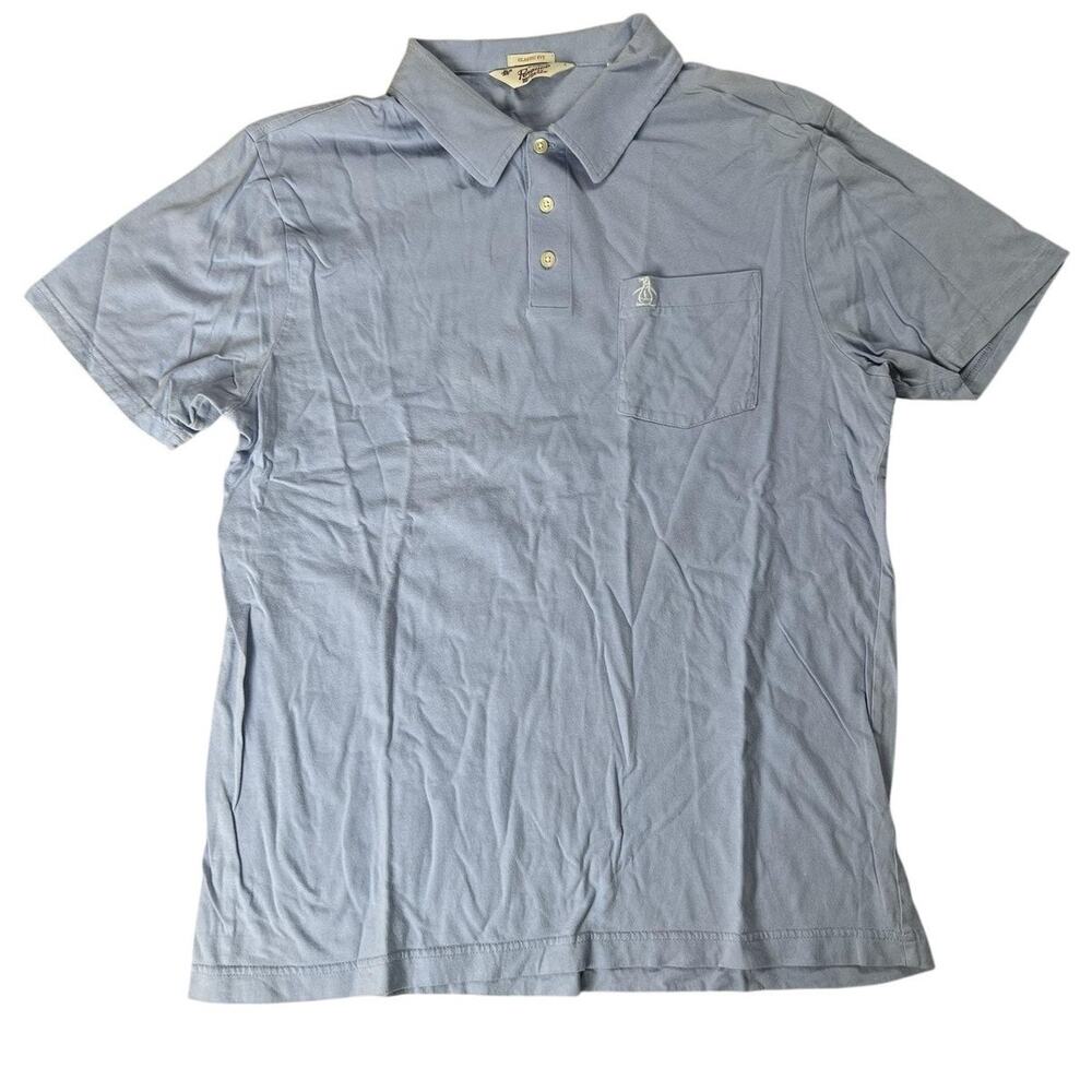 Original Penguin Polo Shirt Mens L Blue Classic Fit Cotton Pocket Collared